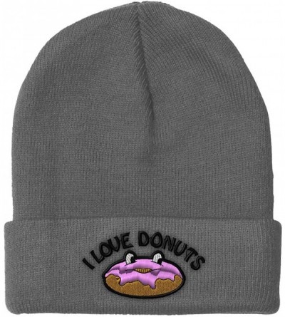 Skullies & Beanies Beanie for Men & Women I Love Donut Embroidery Acrylic Skull Cap Hat 1 Size - Light Grey - CE18ZDN2KC4 $26.51