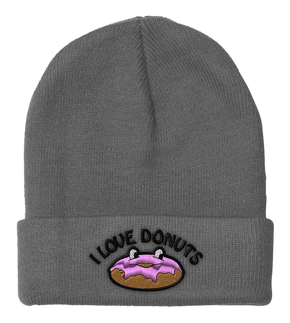 Skullies & Beanies Beanie for Men & Women I Love Donut Embroidery Acrylic Skull Cap Hat 1 Size - Light Grey - CE18ZDN2KC4 $13.25