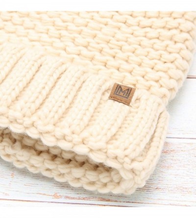 Skullies & Beanies Women's Double Purl Knitted Beanie Hat- Soft Warm Cable Knitted Winter Hat with Faux Fur Pom Pom - Ivory -...