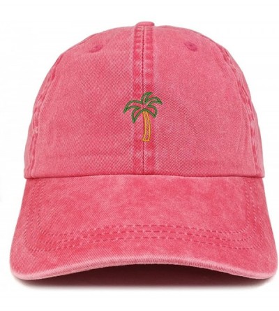 Baseball Caps Palm Tree Embroidered Washed Cotton Adjustable Cap - Red - C5185LYYXRO $33.18