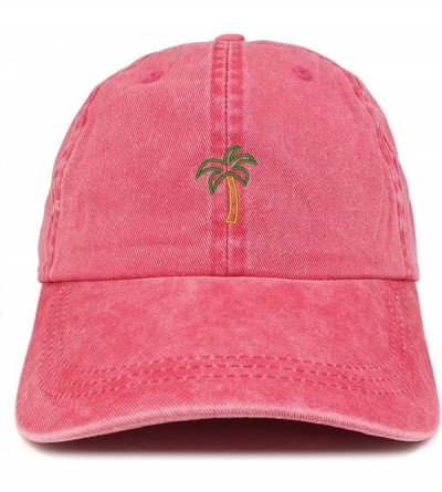 Baseball Caps Palm Tree Embroidered Washed Cotton Adjustable Cap - Red - C5185LYYXRO $15.69