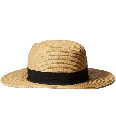 Fedoras Lightweight Solid Color Band Braided Panama Fedora Sun Hat - Dark Natural/Black - C511WWYGPDF $17.46