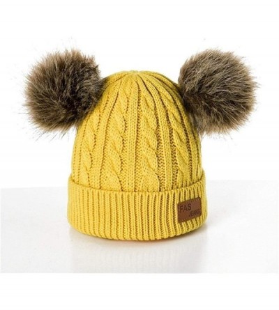 Skullies & Beanies Girls Boys Knit Cap Warm Fur Ball Baby Winter Knit Hat Children Beanie Hats & Caps - Yellow - C21930UDHTW ...