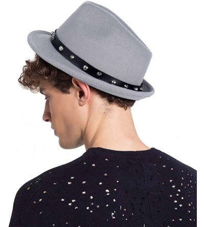 Fedoras Men's Trilby Fedora Hats Classic Manhattan Structured Wool Felt Short Brim Rivet Trilby Hat - Grey - CD18XT7YTSU $10.79