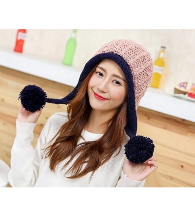 Skullies & Beanies Women Winter Soft Knitted Beanie Hat Ski Ear Flaps Caps for Girls Warm Hats - Pink - CS188O5U8WO $17.76