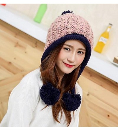 Skullies & Beanies Women Winter Soft Knitted Beanie Hat Ski Ear Flaps Caps for Girls Warm Hats - Pink - CS188O5U8WO $17.76