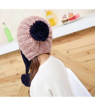 Skullies & Beanies Women Winter Soft Knitted Beanie Hat Ski Ear Flaps Caps for Girls Warm Hats - Pink - CS188O5U8WO $17.76