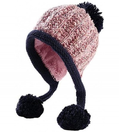 Skullies & Beanies Women Winter Soft Knitted Beanie Hat Ski Ear Flaps Caps for Girls Warm Hats - Pink - CS188O5U8WO $17.76