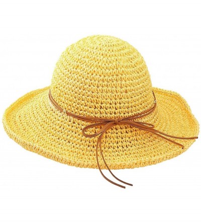 Sun Hats Women's Wide Brim Caps Foldable Fashion Summer Beach Sun Straw Hats - Yellow - CX12IDG2I3L $14.23