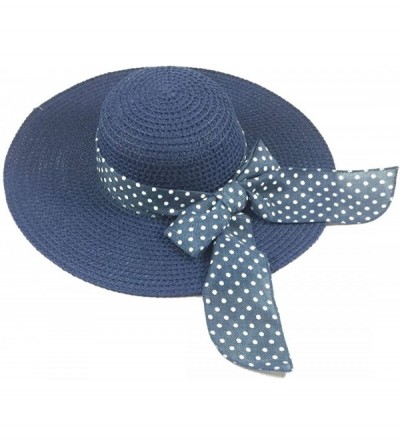 Visors Wide Brim Large Bow Floppy Summer Straw Sun Hat - 7141 Blue - CF17XXGW6AZ $14.87