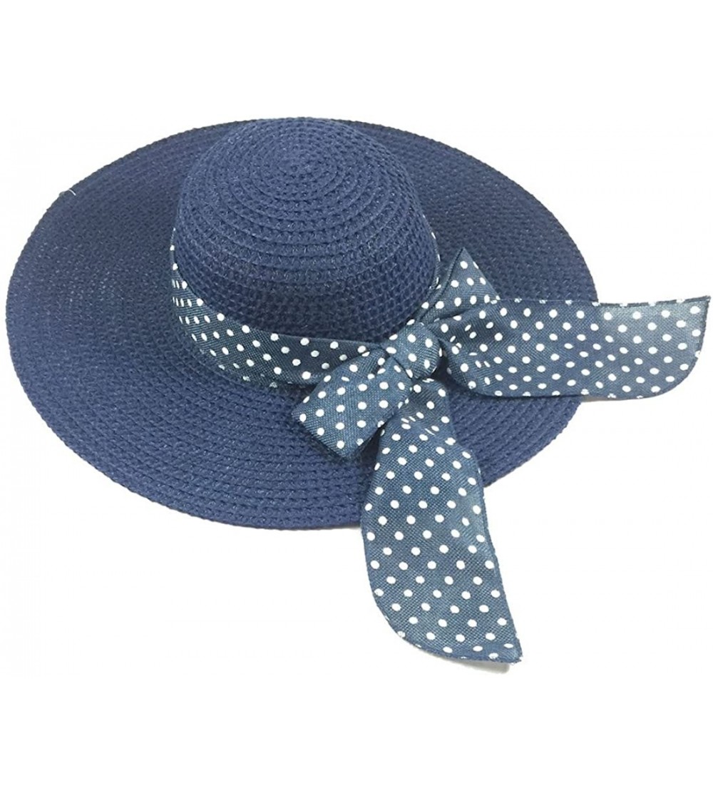 Visors Wide Brim Large Bow Floppy Summer Straw Sun Hat - 7141 Blue - CF17XXGW6AZ $14.87