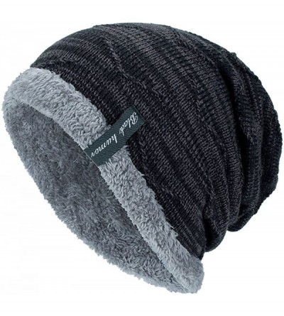 Skullies & Beanies Unisex Knit Slouchy Beanie Chunky Baggy Hat Warm Skull Ski Cap Faux Fur Pompom Hats for Women Men - C-blac...
