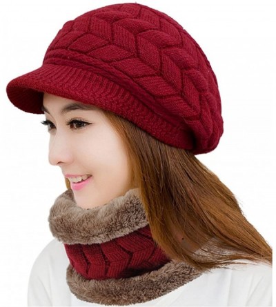 Skullies & Beanies Winter Scarf Hat Visor Caps Infinity Scarves Knit Warm Snow Hats Women - Hat+ Scarf (Red) - CO189AR8292 $1...