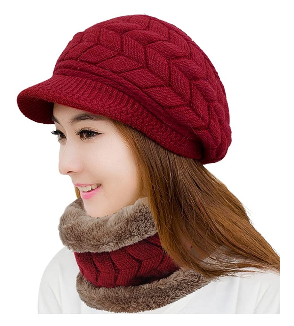 Skullies & Beanies Winter Scarf Hat Visor Caps Infinity Scarves Knit Warm Snow Hats Women - Hat+ Scarf (Red) - CO189AR8292 $1...