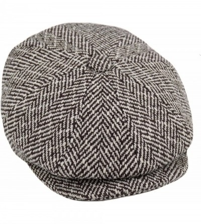 Newsboy Caps Men's Wool Newsboy Cap- Herringbone Driving Cabbie Tweed Applejack Golf Hat - 1593-brown - C1188ZZW89W $19.73