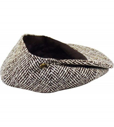 Newsboy Caps Men's Wool Newsboy Cap- Herringbone Driving Cabbie Tweed Applejack Golf Hat - 1593-brown - C1188ZZW89W $19.73