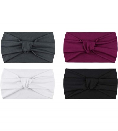 Headbands 4 Pack Turban Headbands for Women Hair Vintage Flower Printed Cross Elastic Head Wrap - CL18Q9ST7YG $10.74