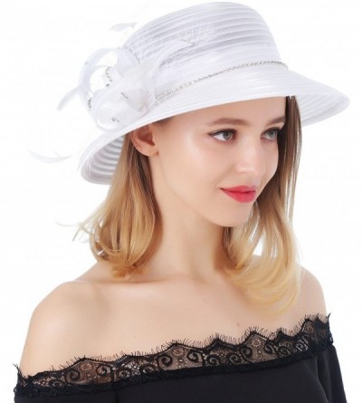 Sun Hats Women's Kentucky Derby Bowler Church Cloche Hat Organza Bridal Dress Cap - White - CH1890E2OCT $13.85