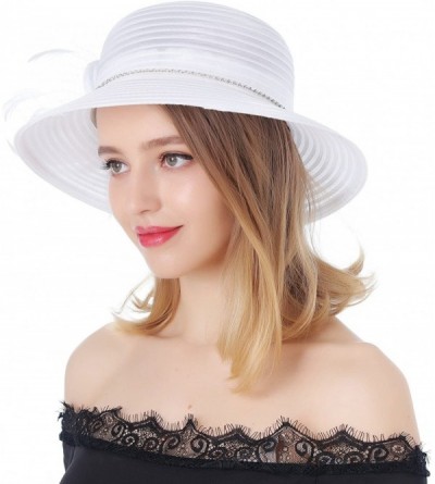 Sun Hats Women's Kentucky Derby Bowler Church Cloche Hat Organza Bridal Dress Cap - White - CH1890E2OCT $13.85