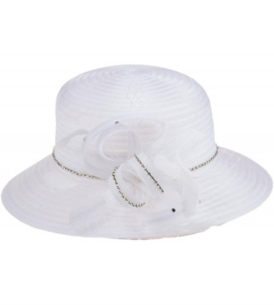 Sun Hats Women's Kentucky Derby Bowler Church Cloche Hat Organza Bridal Dress Cap - White - CH1890E2OCT $13.85