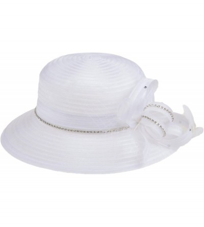 Sun Hats Women's Kentucky Derby Bowler Church Cloche Hat Organza Bridal Dress Cap - White - CH1890E2OCT $13.85