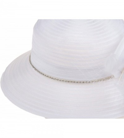 Sun Hats Women's Kentucky Derby Bowler Church Cloche Hat Organza Bridal Dress Cap - White - CH1890E2OCT $13.85