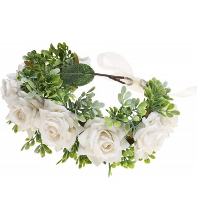 Headbands Flower Crown Headband Rose Wreath Leave Flower Adjustable Ribbon Headband Wedding Festival Headdress for Girls - C6...