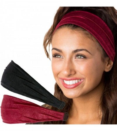 Headbands Adjustable & Stretchy Crushed Xflex Wide Headbands for Women Girls & Teens - Black & Burgundy Crushed 2pk - C41820G...