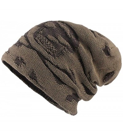 Skullies & Beanies Men's Thicken Warm Knit Beanie Crochet Winter Knit Skull Slouchy Caps Hat - A1-khaki - CM18L65YRW6 $9.35