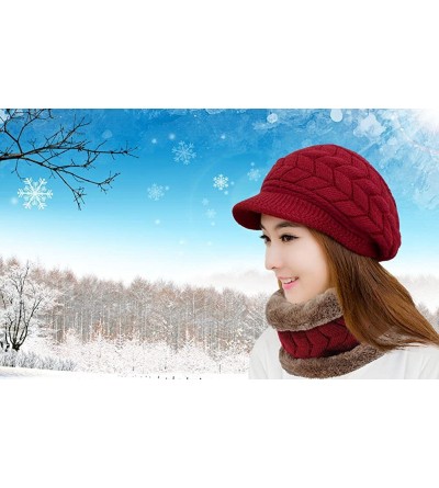 Skullies & Beanies Winter Scarf Hat Visor Caps Infinity Scarves Knit Warm Snow Hats Women - Hat+ Scarf (Red) - CO189AR8292 $1...