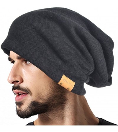 Skullies & Beanies Men Oversized Slouch Beanie Large Skullcap Knit Hat - Black - C818LHK3E2O $10.21