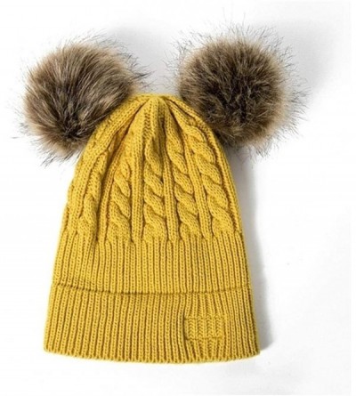 Skullies & Beanies Girls Boys Knit Cap Warm Fur Ball Baby Winter Knit Hat Children Beanie Hats & Caps - Yellow - C21930UDHTW ...