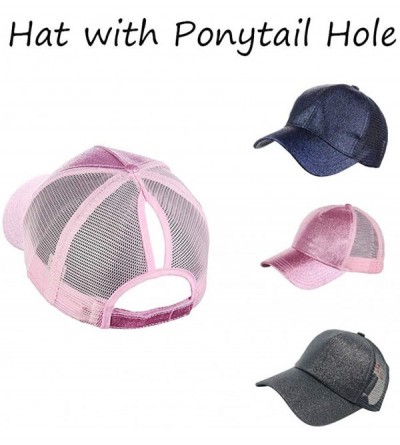 Baseball Caps Glitter Ponytail Messy High Buns Baseball Caps Adjustable Ponycap Womens Hats Baseball Caps - CL18QEC8SAZ $19.65