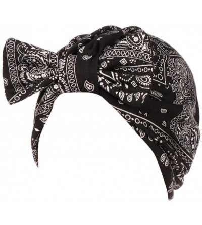 Skullies & Beanies ❤Women Bowknot Muslim Ruffle Cancer Chemo Hat Beanie Beading Turban Head Wrap Cap (Black-1) - Black-1 - CH...