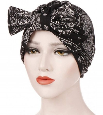 Skullies & Beanies ❤Women Bowknot Muslim Ruffle Cancer Chemo Hat Beanie Beading Turban Head Wrap Cap (Black-1) - Black-1 - CH...