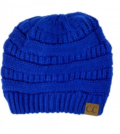 Skullies & Beanies Soft Stretch Chunky Cable Knit Slouchy Beanie Hat - Royal - C512O7VENKT $11.56