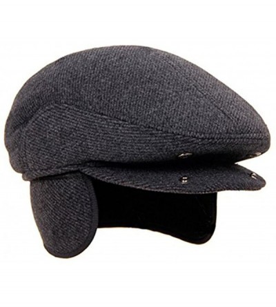 Skullies & Beanies Men Flat Cap with Earmuffs Grey Fall Winter Peaked-Thick Beanie Hat - L-23inch - CD187K4TTDC $34.05