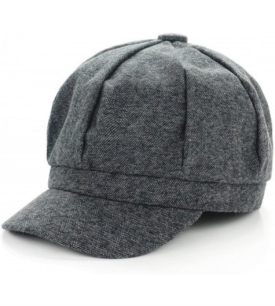 Newsboy Caps Gatsby Newsboy Hat Men Women Classic Herringbone Tweeb Flat Cap - D Black - CX185YCMZ86 $13.81