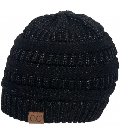 Skullies & Beanies Knit Soft Stretch Beanie Cap - Black Metallic - CH17AAYZTKQ $9.49