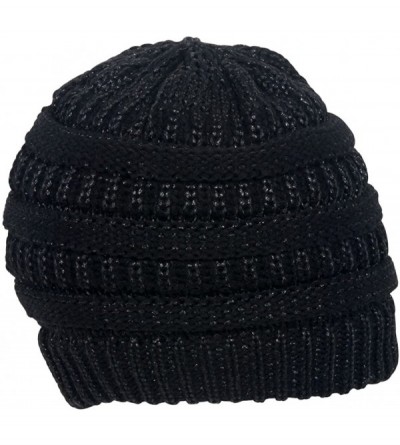 Skullies & Beanies Knit Soft Stretch Beanie Cap - Black Metallic - CH17AAYZTKQ $9.49