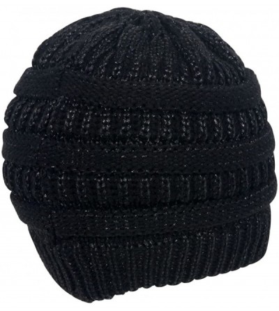 Skullies & Beanies Knit Soft Stretch Beanie Cap - Black Metallic - CH17AAYZTKQ $9.49