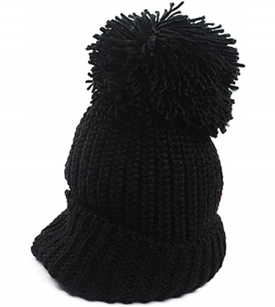 Skullies & Beanies Warm Cuffed Baggy Winter Beanie Knit Crochet Ski Women Lady Hat Cap - Black - CA11OOKS6KF $8.07