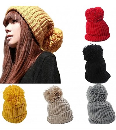 Skullies & Beanies Warm Cuffed Baggy Winter Beanie Knit Crochet Ski Women Lady Hat Cap - Black - CA11OOKS6KF $8.07