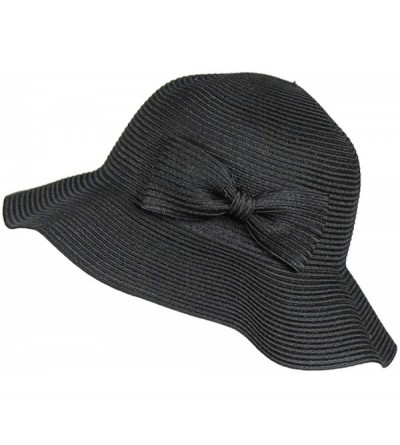 Sun Hats Waterproof Floppy Sun Hat w/UPF 50+ & Bow - Packable Crusher Summer Rain Cap - Black - CP18OWTLAK2 $18.46