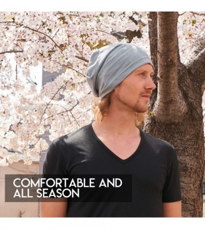 Skullies & Beanies Summer Beanie for Men & Women - Slouchy Lightweight Chemo Cotton Hipster Fashion Knit Hat - Black - CO180W...