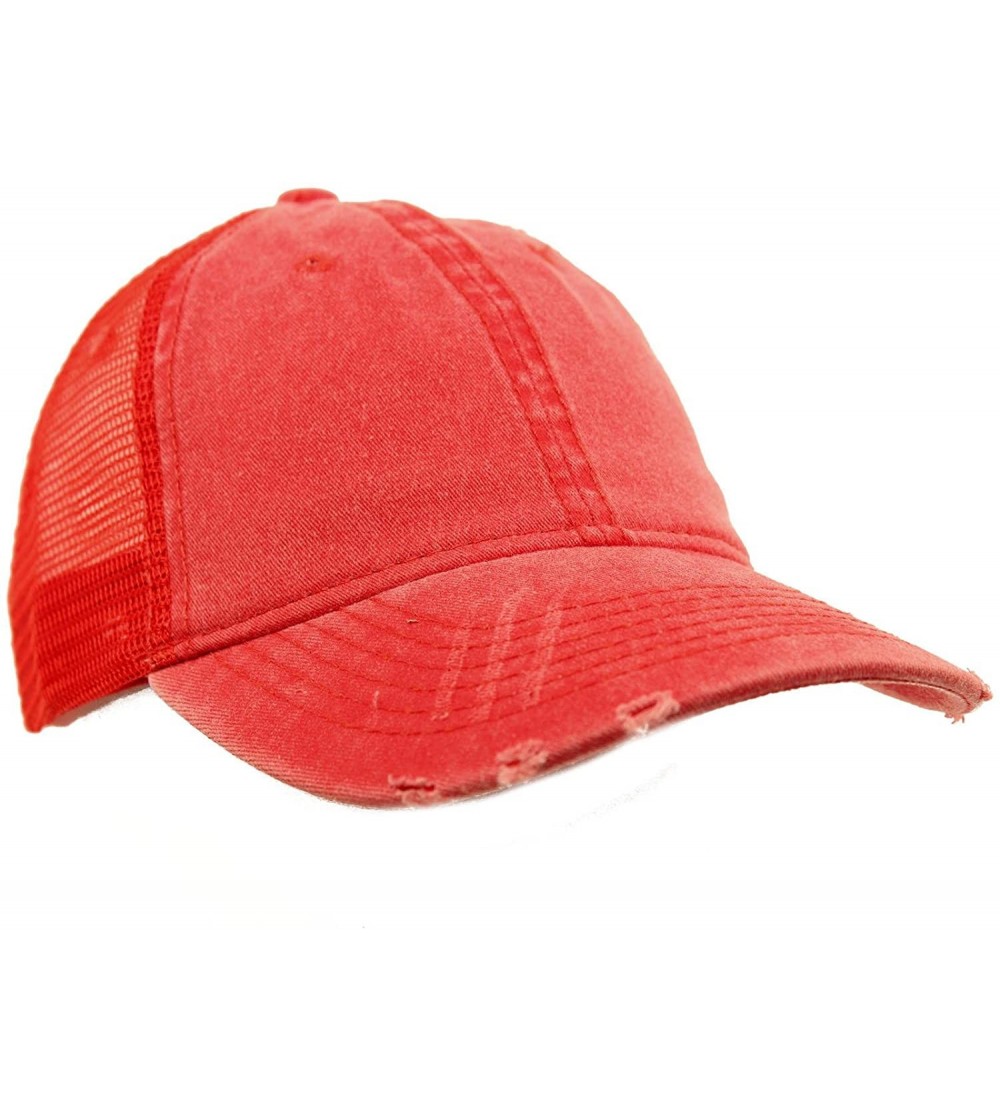 Baseball Caps Unisex Distressed Low Profile Trucker Mesh Summer Baseball Sun Cap Hat - Red - CJ17YLLQSR8 $11.64