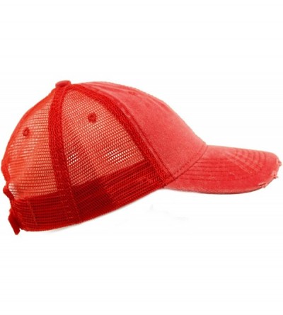 Baseball Caps Unisex Distressed Low Profile Trucker Mesh Summer Baseball Sun Cap Hat - Red - CJ17YLLQSR8 $11.64