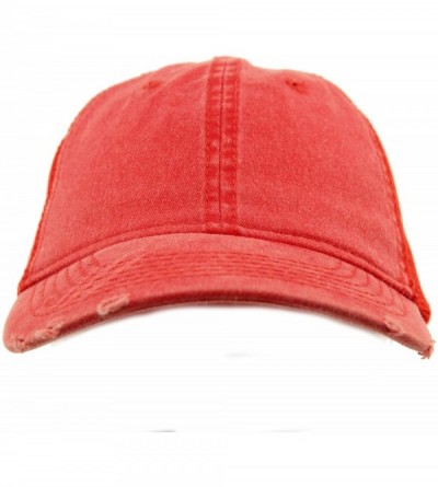 Baseball Caps Unisex Distressed Low Profile Trucker Mesh Summer Baseball Sun Cap Hat - Red - CJ17YLLQSR8 $11.64