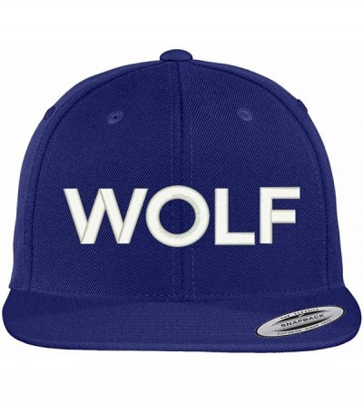 Baseball Caps Wolf Embroidered Flat Bill Snapback Ball Cap - Royal - CX12GZC25J7 $16.53