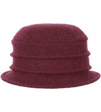 Bucket Hats Womens Winter Warm Wool Cloche Bucket Hat Slouch Wrinkled Beanie Cap with Flower - Flower-burgundy - C4183LR9W2R ...